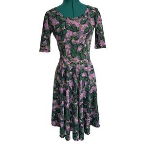 LuLaRoe Green and Purple Floral Midi Dress Stretchy